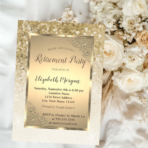 Invitation Cadre élégant en or, paillettes Retraite