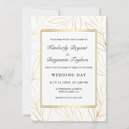 Invitation Cadre élégant. Gold Airy Foliage. Mariage chic