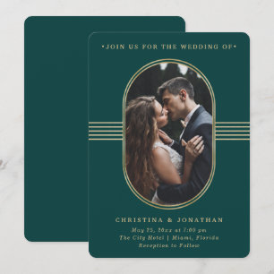 Invitation Cadre élégant Mariage photo vert et or