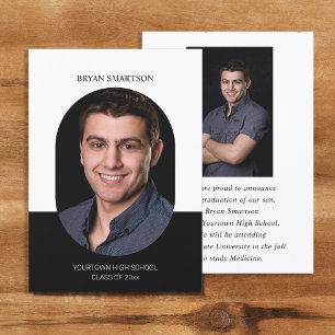 Invitation Cadre élégant noir blanc 2 côtés photo de graduati