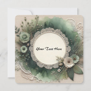 Invitation Cadre élégant vert forêt avec fleurs