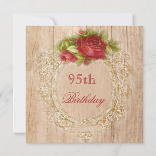 Invitation Cadre en bois de rose rouge pour 95e anniversaire