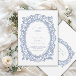 Invitation Cadre en dentelle bleue Mariage fantaisiste vintag