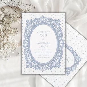 Invitation Cadre en dentelle bleue Mariage vintage fantaisist