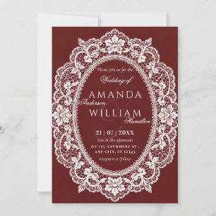 Invitation Cadre en dentelle vintage mariage bordeaux