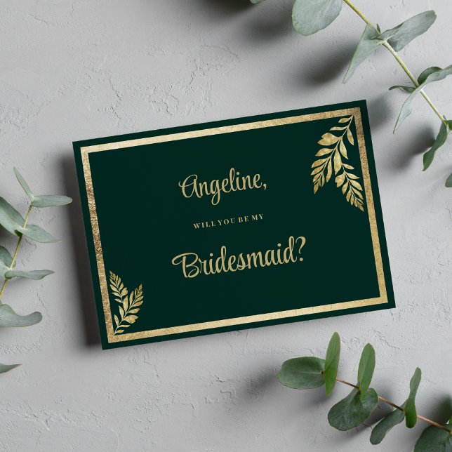 Invitation Cadre en feuille dorée foncée de luxe Bridesmaid (Luxury dark green golden leaf frame Bridesmaid )