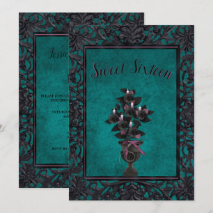 Invitation Cadre en métal gothique Rose noir & bougies doux 1