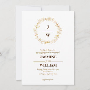 Invitation Cadre en monogramme or élégant en crête botanique