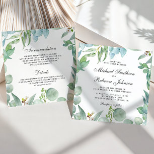 Invitation Cadre Éucalyptus Carré Tout en Un pour Mariage