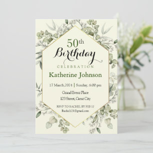 Invitation Cadre Eucalyptus Simple 50e anniversaire Invitatio