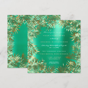 Invitation Cadre feuille de palmier vert tropical doré métall