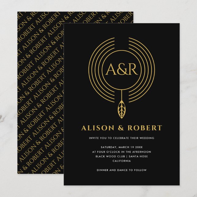 Invitation Cadre, feuille et initiales inspirés de la bijoute (Devant / Derrière)