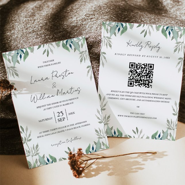 Invitation Cadre Feuille vert Code QR Mariage RSVP (Créateur téléchargé)