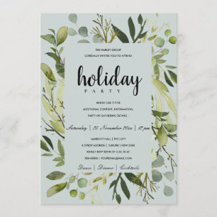 INVITATION CADRE FEUILLU VERT GRIS FÊTE DE NOËL D'ENTREPRISE