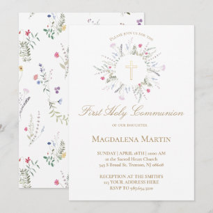 Invitation Cadre fleur sauvage Première Communion sainte