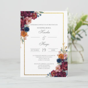 Invitation Cadre fleuri bijou mariage espagnol