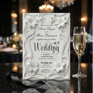 Invitation Cadre floral 3D en relief faux perle de mariage 