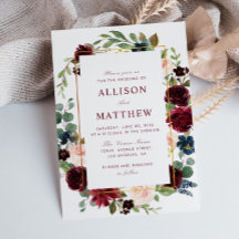 Cadre floral aquarelle bordeaux fleurs mariage