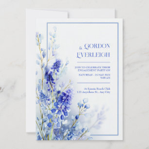 Invitation Cadre floral aquarelle mariage Muscari bleu aérien
