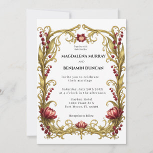 Invitation Cadre floral Art Nouveau or mariage romantique