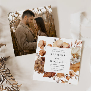Invitation Cadre Floral Automnal Rustique Photo Carrée Mariag