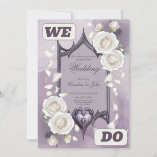 Invitation Cadre floral avec coeur et roses blanches