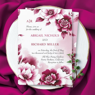 Invitation Cadre floral bourguignon et mariage de lavage aqua