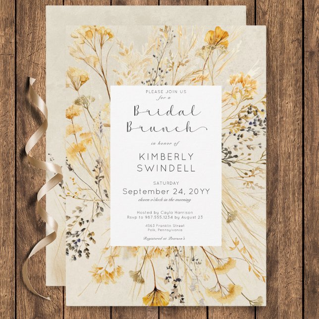 Invitation Cadre floral de champs automnaux rustiques pour br (Rustic Fall Fields Floral Frame Bridal Brunch Invitation)