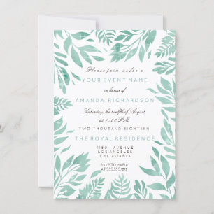 Invitation Cadre floral de feuilles vert menthe et paillettes