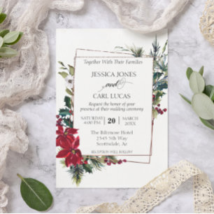 Invitation Cadre floral de Noël d'hiver poinsettia moderne