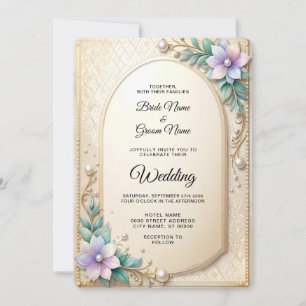 Invitation Cadre floral décoratif avec perles de mariage