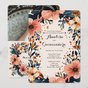 Invitation Cadre floral doux Quinceañera Photo personnalisée