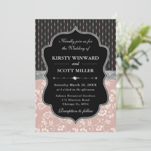 Invitation Cadre floral élégant rose noir de mariage