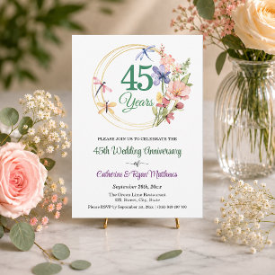 Invitation Cadre floral en or pour 45e anniversaire de mariag
