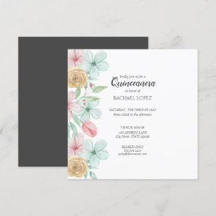 Invitation Cadre floral en pastel élégant Quinceanera d'or de