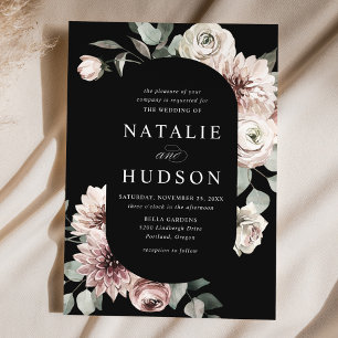 Invitation Cadre floral hivernal délicat Mariage noir