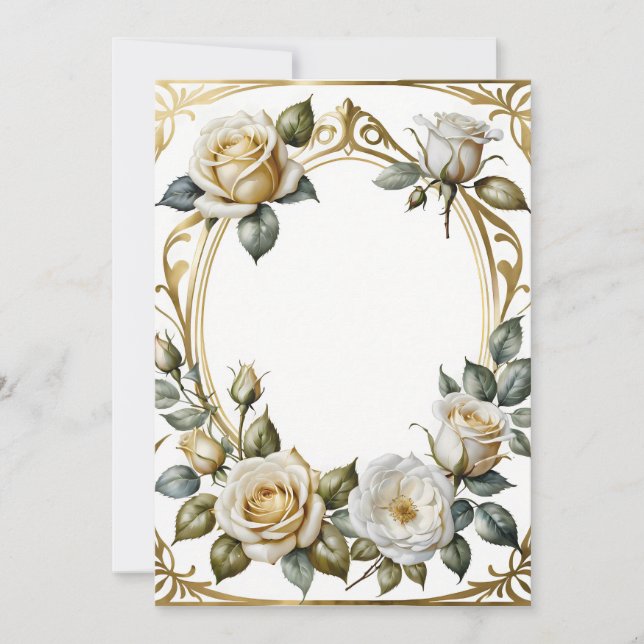 Invitation Cadre floral mariage romantique et or (Devant)