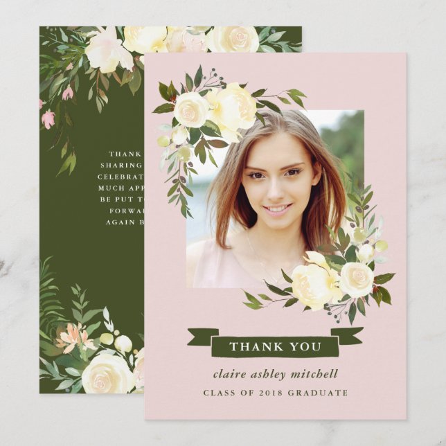 Invitation Cadre floral| Merci de diplôme de photographie (Devant / Derrière)