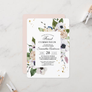 Invitation Cadre Floral Moderne Élégant et gouttes d'or