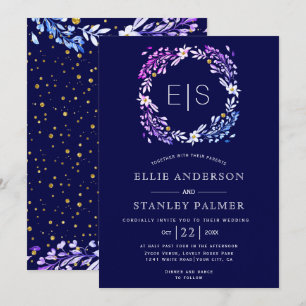 Invitation Cadre floral or confetti marine bleu mariage