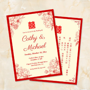 Invitation Cadre floral oriental rouge beige pour mariage chi