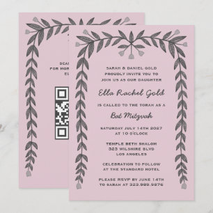 Invitation Cadre floral personnalisé QR Code moderne BarBat M