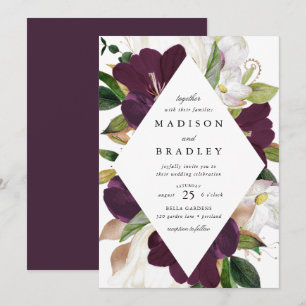 Invitation Cadre Floral Prune Foncé Mariage