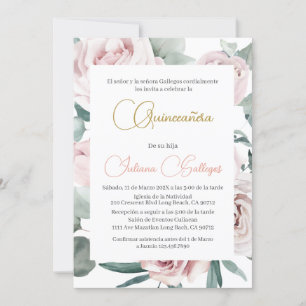 Invitation Cadre Floral rose espagnol Quinceañera