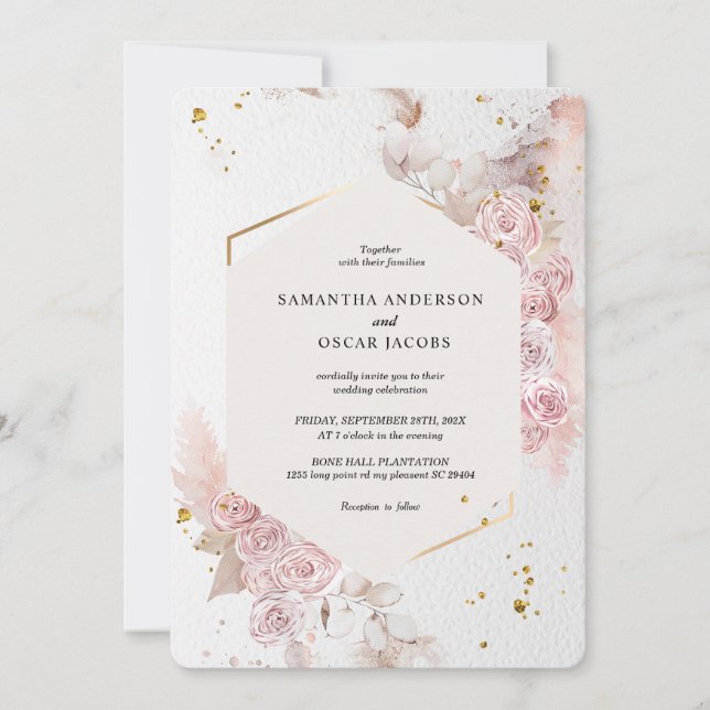 Invitation Cadre floral rose pastel élégant (Devant)