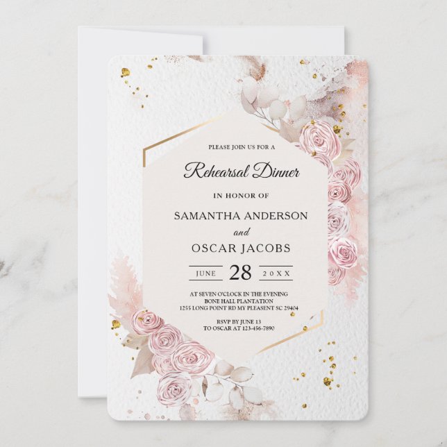 Invitation Cadre floral rose pastel élégant (Devant)