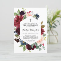 Cadre floral rouge et bleu Première communion sain