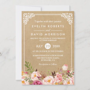 Invitation Cadre Floral Rustique Classique Kraft Mariage of