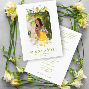 Invitation Cadre floral sophistiqué Photo espagnole Mis XV