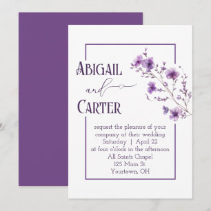 Invitation Cadre floral violet de mariage sur fond blanc